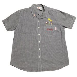 Vintage WB Looney Tunes Tweety Bird short sleeve gingham button up top women’s L